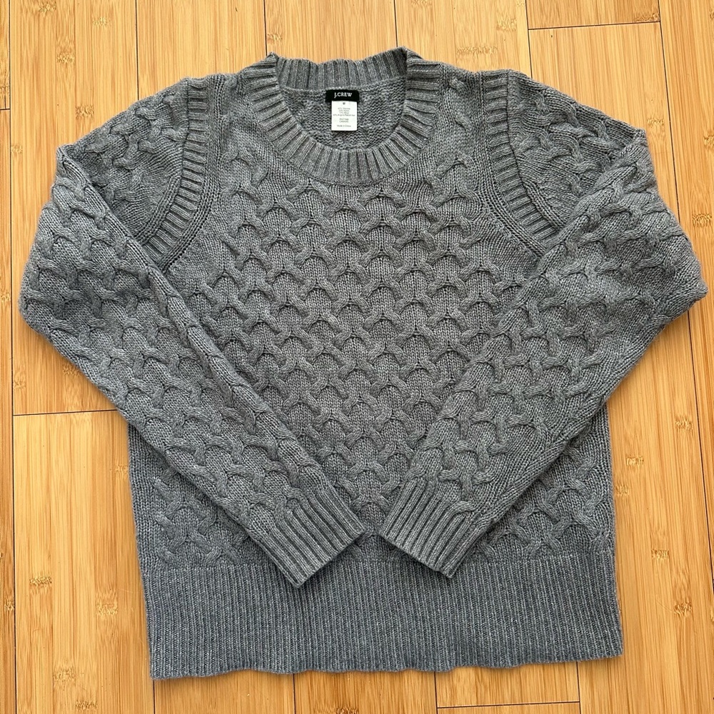 J. Crew Wool Angora Rabbit Blend Gray Cable Knit Women’s Sweater Size Medium